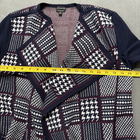 Talbots Cardigan Womens Large Houndstooth Checked Merino Wool Open Draped Front - Picture 7 of 14